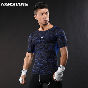 NANSHA Brand-Clothing Gyms Compression T-Shirt Workout T Shirt Fitness Slim Tights Casual Shirts Quick Dry Breathable