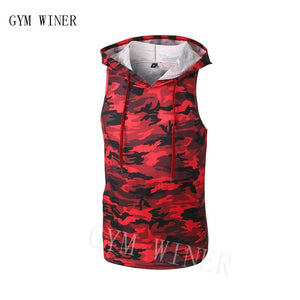 New Men Bodybuilding Tank Tops Gyms Fitness Workout Sleeveless Hoodies Man Casual Camouflage Hooded Vest Male Camo Clothing