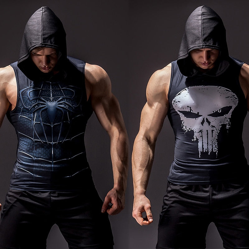 Superhero 3D printing bodybuilding stringer tank top men High elasticity fitness vest muscle guys sleeveless hoodies vest