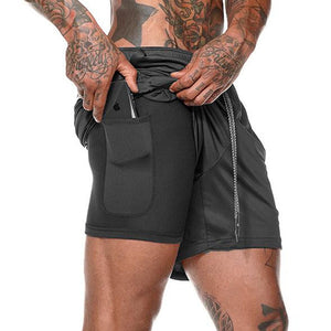 Joggers Shorts Mens 2 in 1 Short Pants Gyms Fitness Bodybuilding Workout Quick Dry Beach Shorts Male Summer Sportswear Bottoms