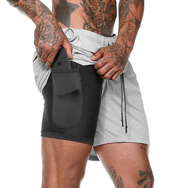 Joggers Shorts Mens 2 in 1 Short Pants Gyms Fitness Bodybuilding Workout Quick Dry Beach Shorts Male Summer Sportswear Bottoms