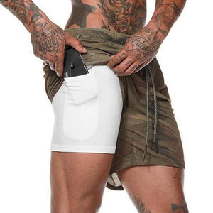 Joggers Shorts Mens 2 in 1 Short Pants Gyms Fitness Bodybuilding Workout Quick Dry Beach Shorts Male Summer Sportswear Bottoms