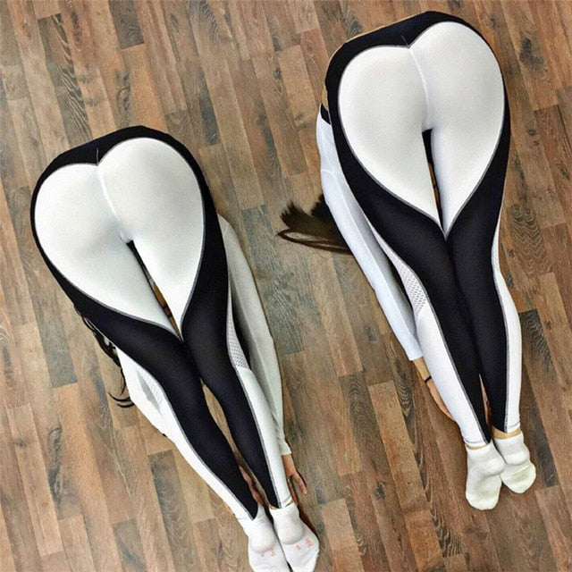 SVOKOR Fitness Leggings Black White Stitching Printing Legins mujer Summer Polyester Femme Stylish Breathable Leggins