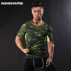 NANSHA Brand-Clothing Gyms Compression T-Shirt Workout T Shirt Fitness Slim Tights Casual Shirts Quick Dry Breathable