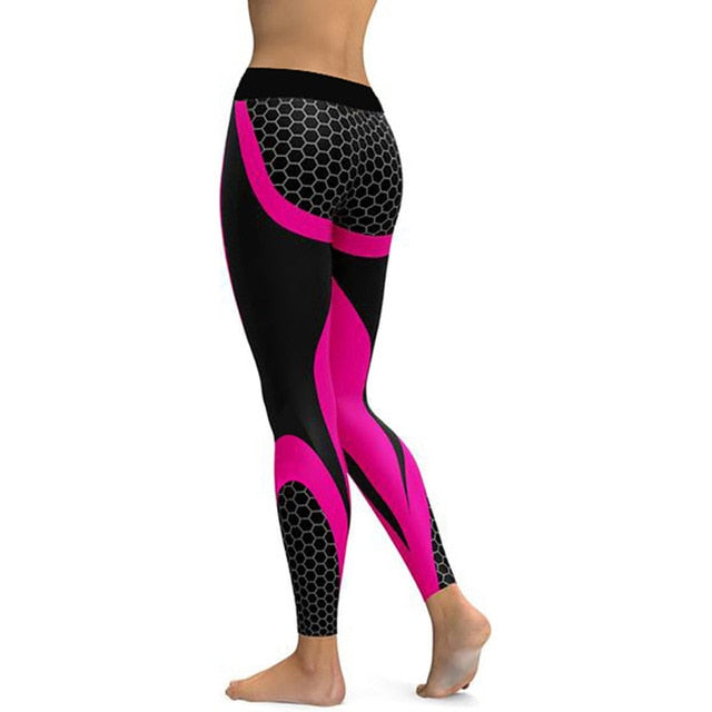 Hayoha Mesh Pattern Print Leggings fitness Leggings For Women Sporting Workout Leggins Elastic Slim Black White Pants