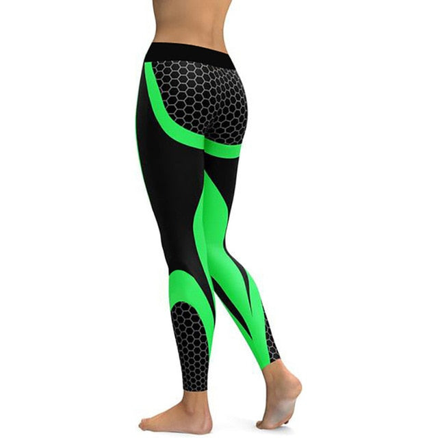 Hayoha Mesh Pattern Print Leggings fitness Leggings For Women Sporting Workout Leggins Elastic Slim Black White Pants