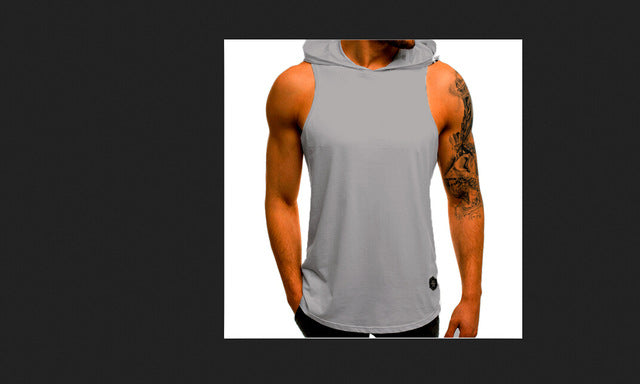 Men's Cotton Sleeveless Hoodie Bodybuilding Workout Tank Tops Muscle Fitness Shirts Male Jackets Top