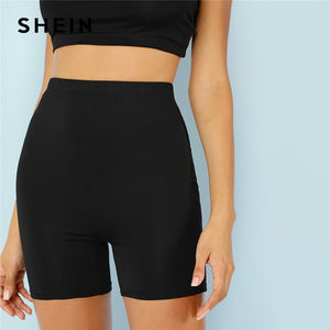 SHEIN Solid Cycling High Waist Leggings Women 2019 Athleisure Crop Fitness Leggings Summer Ladies Casual Workout Leggings