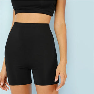 SHEIN Solid Cycling High Waist Leggings Women 2019 Athleisure Crop Fitness Leggings Summer Ladies Casual Workout Leggings