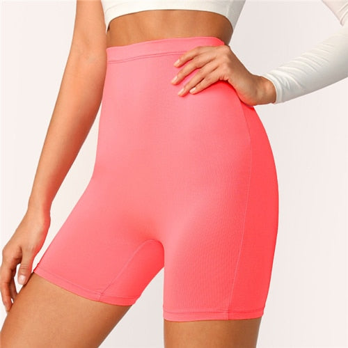 SHEIN Solid Cycling High Waist Leggings Women 2019 Athleisure Crop Fitness Leggings Summer Ladies Casual Workout Leggings